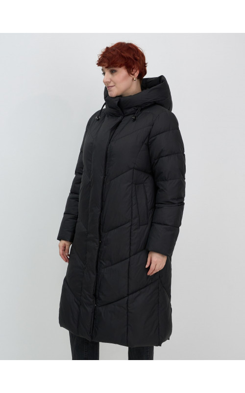 Длинный женский пуховик с капюшоном для зимы
