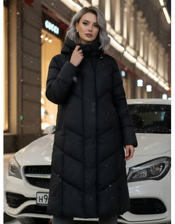Длинный женский пуховик с капюшоном для зимы