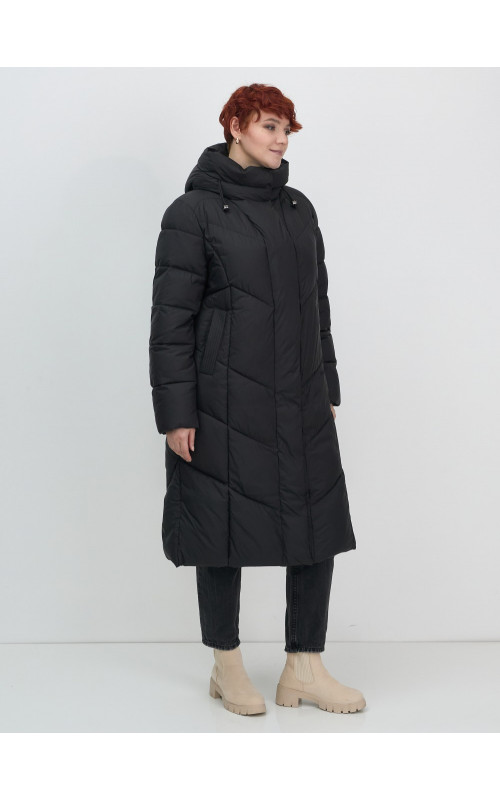 Длинный женский пуховик с капюшоном для зимы