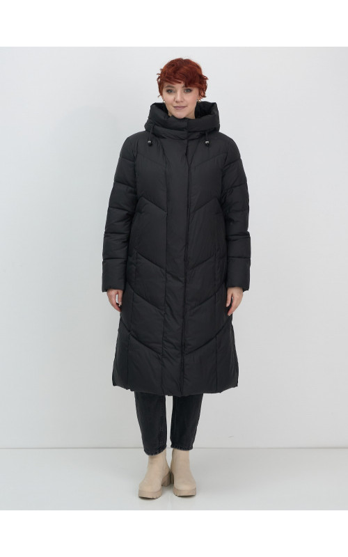 Длинный женский пуховик с капюшоном для зимы
