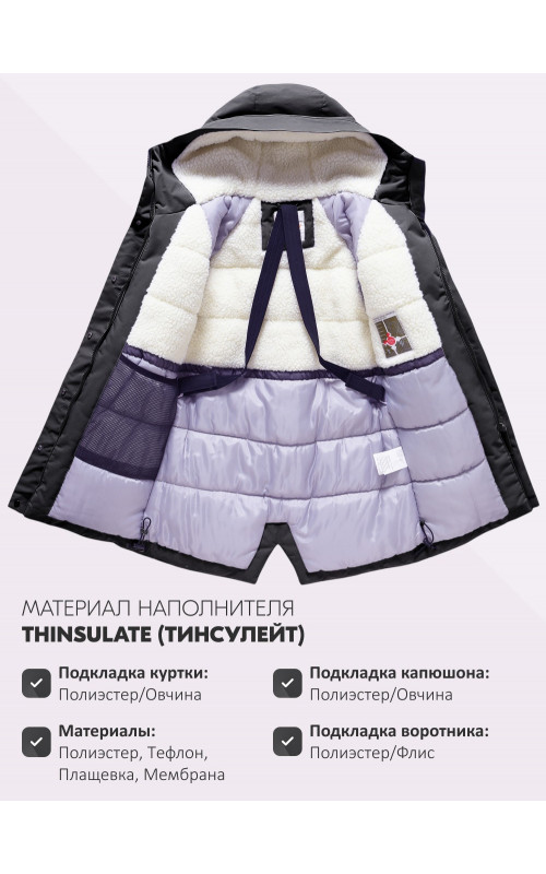 Зимняя парка для девочки-подростка с регулируемой посадкой.
