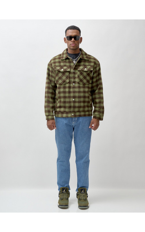 Мужская шерстяная рубашка прямого кроя в клетку.