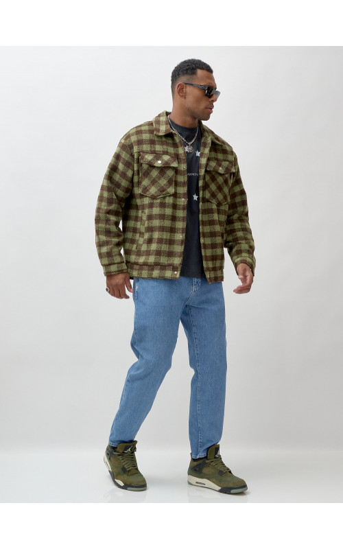 Мужская шерстяная рубашка прямого кроя в клетку.