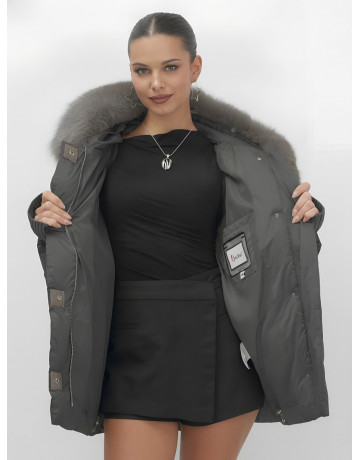 Пуховик с мехом песца, зима 2025, свободный крой