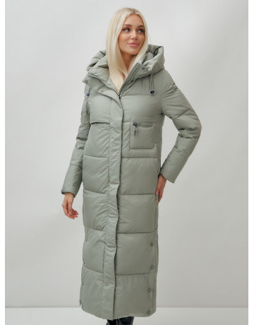 Длинный зимний пуховик с капюшоном для женщин