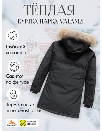 Чёрная зимняя парка-куртка для девочки-подростка с капюшоном и мехом