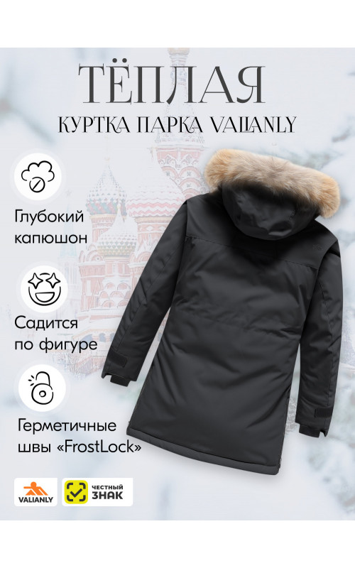 Чёрная зимняя парка-куртка для девочки-подростка с капюшоном и мехом