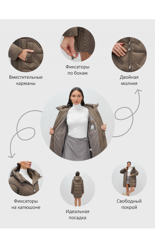 Тёплый женский пуховик с капюшоном для зимы