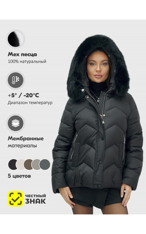 Женский зимний пуховик с мехом и капюшоном, чёрный.