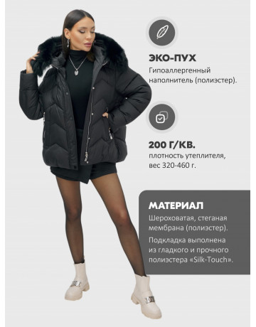 Женский зимний пуховик с мехом и капюшоном, чёрный.