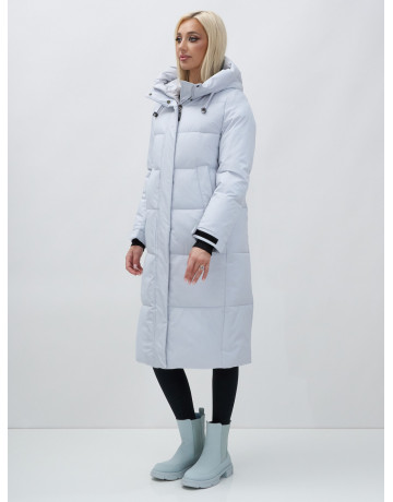 Длинный зимний пуховик с капюшоном для женщин.