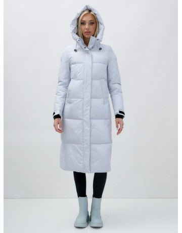 Длинный зимний пуховик с капюшоном для женщин.