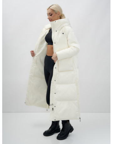 Длинный зимний пуховик с капюшоном для женщин.