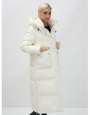Длинный зимний пуховик с капюшоном для женщин.