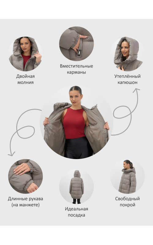 Женская зимняя куртка с капюшоном на резинке, утеплённая, больших размеров.