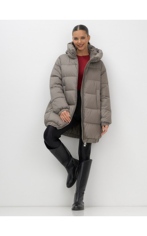 Женская зимняя куртка с капюшоном на резинке, утеплённая, больших размеров.