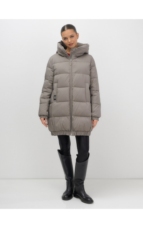 Женская зимняя куртка с капюшоном на резинке, утеплённая, больших размеров.