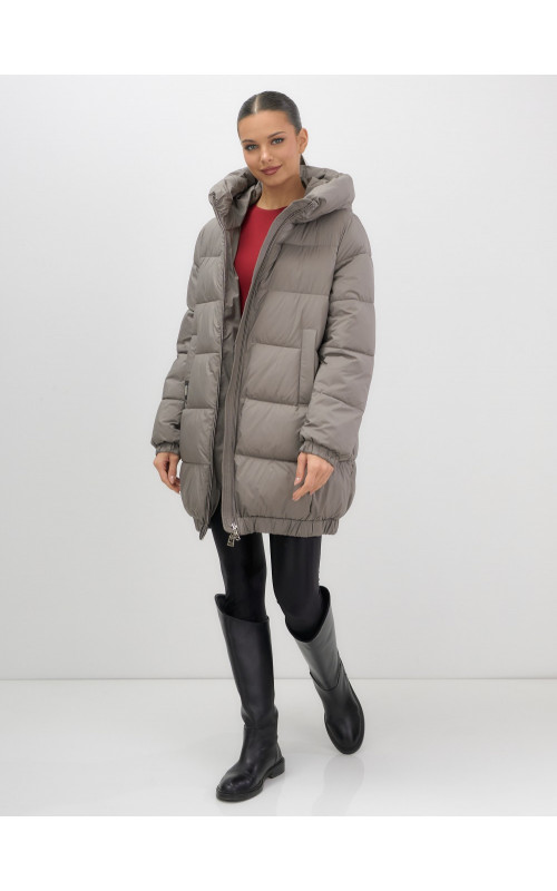 Женская зимняя куртка с капюшоном на резинке, утеплённая, больших размеров.