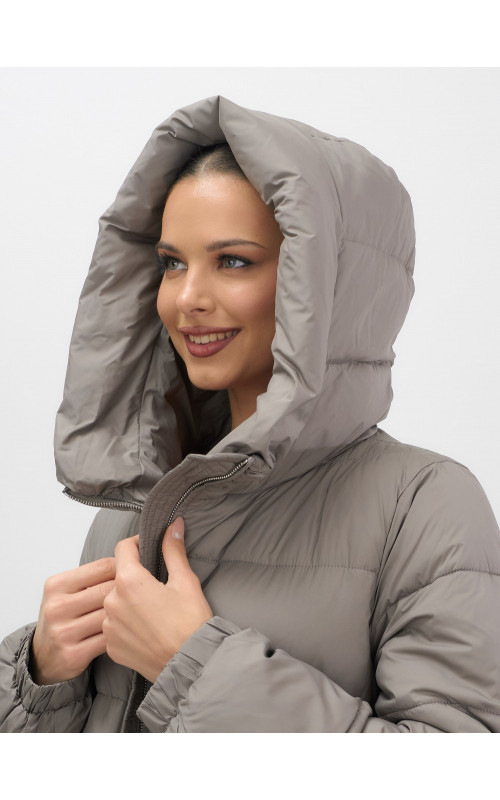 Женская зимняя куртка с капюшоном на резинке, утеплённая, больших размеров.