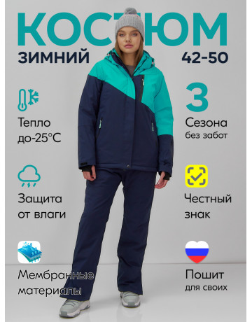 Женский зимний горнолыжный костюм бирюзового цвета
