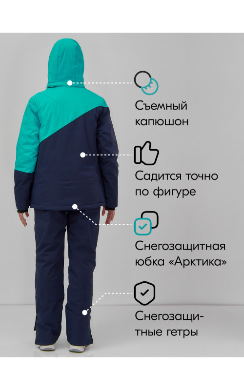 Женский зимний горнолыжный костюм бирюзового цвета