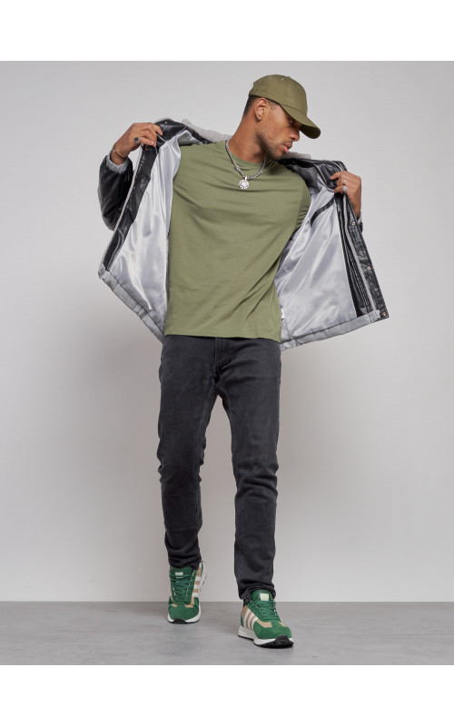 Мужская зимняя куртка из экокожи с капюшоном