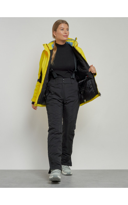 Женская горнолыжная куртка цвет жёлтый с черным, зима.