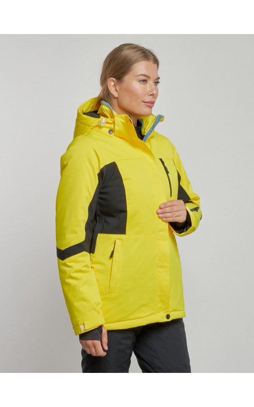 Женская горнолыжная куртка цвет жёлтый с черным, зима.