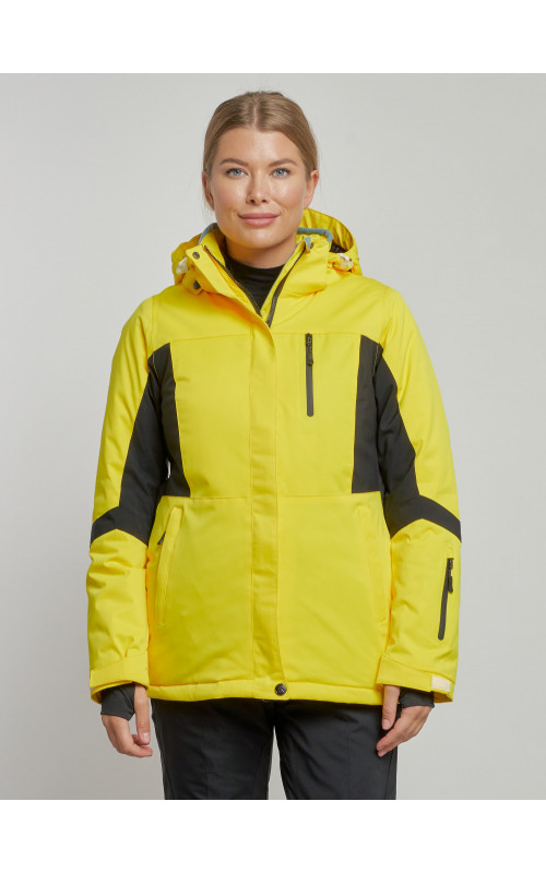 Женская горнолыжная куртка цвет жёлтый с черным, зима.