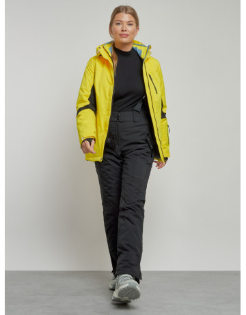 Женская горнолыжная куртка цвет жёлтый с черным, зима.