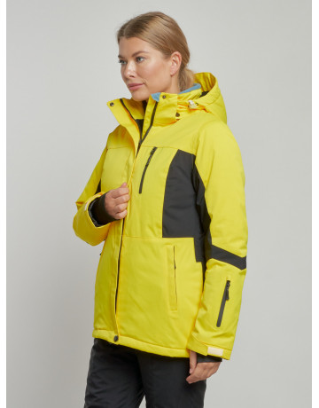 Женская горнолыжная куртка цвет жёлтый с черным, зима.