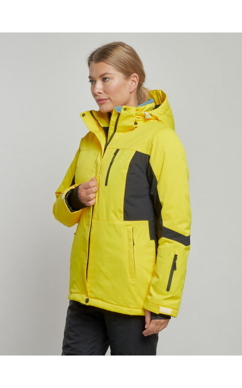 Женская горнолыжная куртка цвет жёлтый с черным, зима.