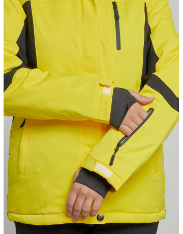 Женская горнолыжная куртка цвет жёлтый с черным, зима.