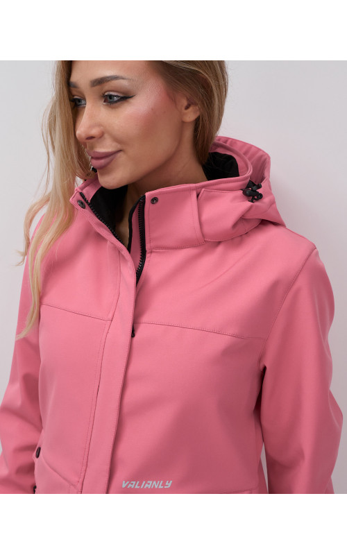 Женская спортивная ветровка с капюшоном softshell, розовая