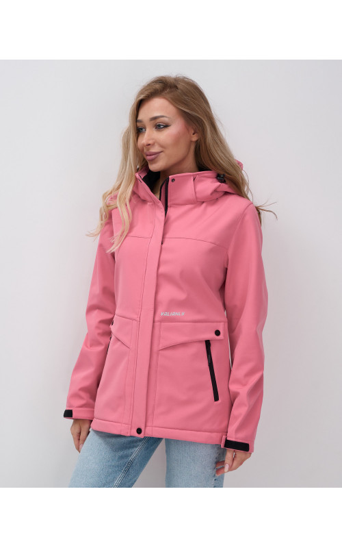 Женская спортивная ветровка с капюшоном softshell, розовая