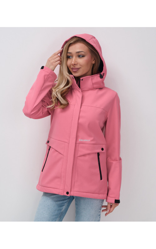 Женская спортивная ветровка с капюшоном softshell, розовая