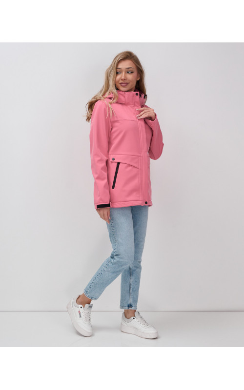 Женская спортивная ветровка с капюшоном softshell, розовая