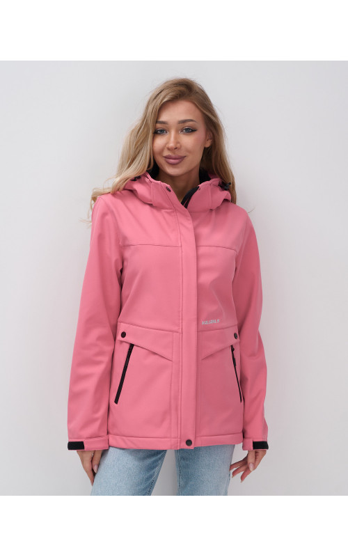 Женская спортивная ветровка с капюшоном softshell, розовая