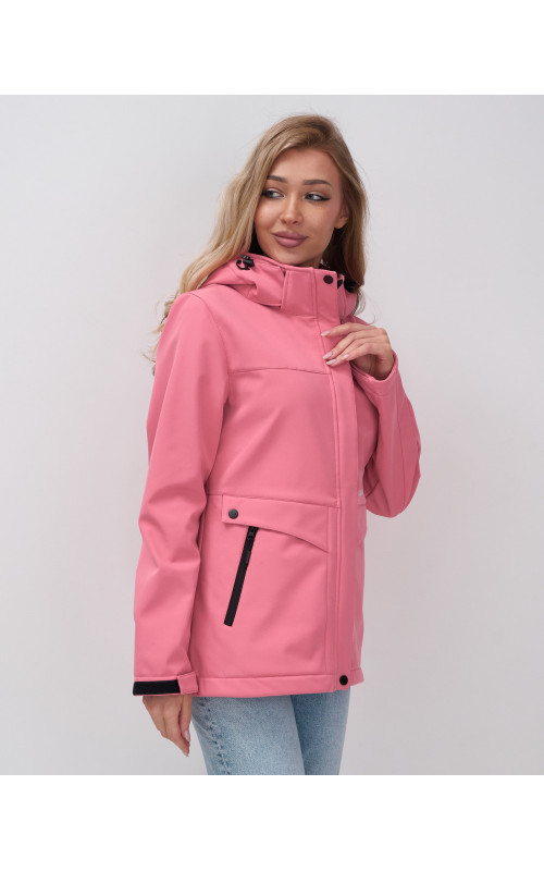 Женская спортивная ветровка с капюшоном softshell, розовая