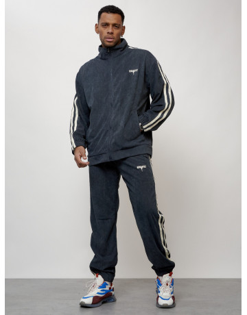 Мужской спортивный костюм из микровельвета, тёмно-серый, для спорта.