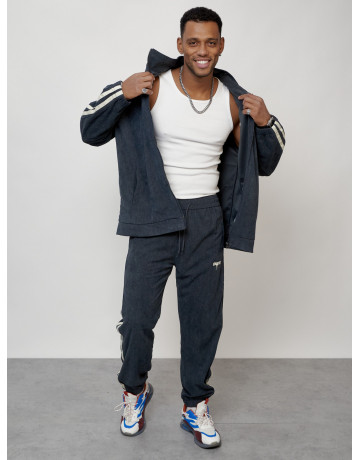 Мужской спортивный костюм из микровельвета, тёмно-серый, для спорта.