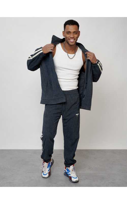 Мужской спортивный костюм из микровельвета, тёмно-серый, для спорта.