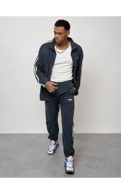 Мужской спортивный костюм из микровельвета, тёмно-серый, для спорта.