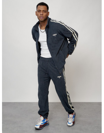 Мужской спортивный костюм из микровельвета, тёмно-серый, для спорта.