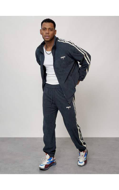 Мужской спортивный костюм из микровельвета, тёмно-серый, для спорта.