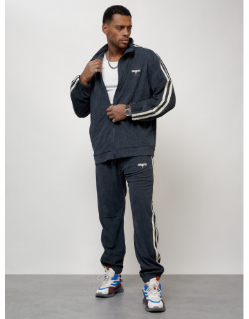 Мужской спортивный костюм из микровельвета, тёмно-серый, для спорта.