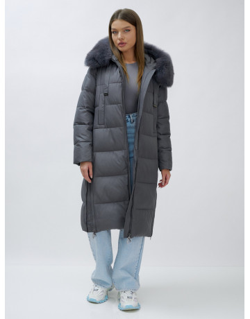 Длинный зимний пуховик с мехом песца для женщин