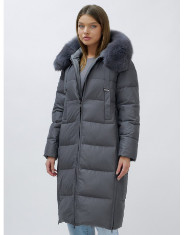 Длинный зимний пуховик с мехом песца для женщин