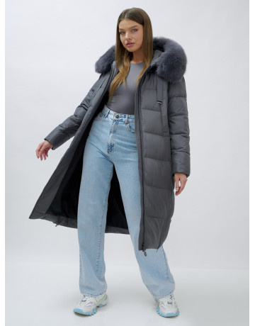 Длинный зимний пуховик с мехом песца для женщин
