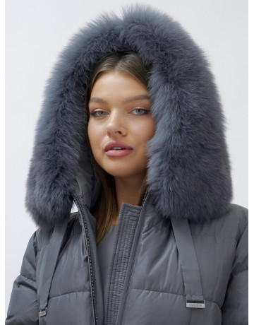 Длинный зимний пуховик с мехом песца для женщин